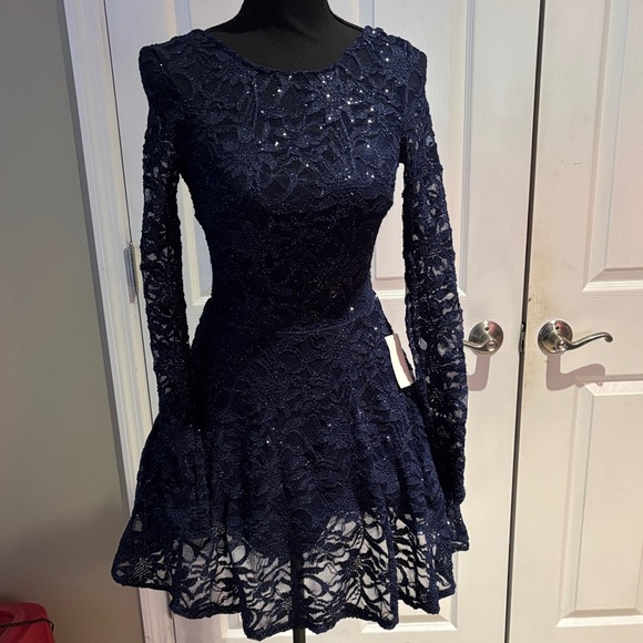 B Darlin Dresses & Skirts - B Darlin Midnight Blue Lace Long Sleeve Dress
